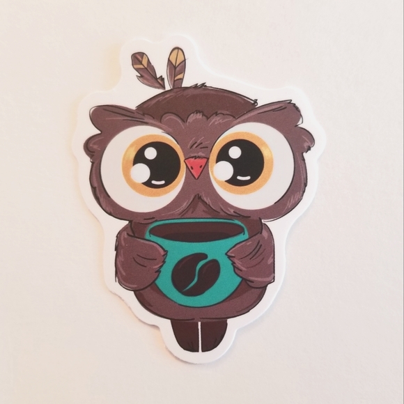 10/$10 Owl & Coffee Sticker - Picture 1 of 1